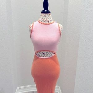 Pink Queen Cutout Crew Neck Sleeveless Tank Slit Ribbed Bodycon Midi Dress